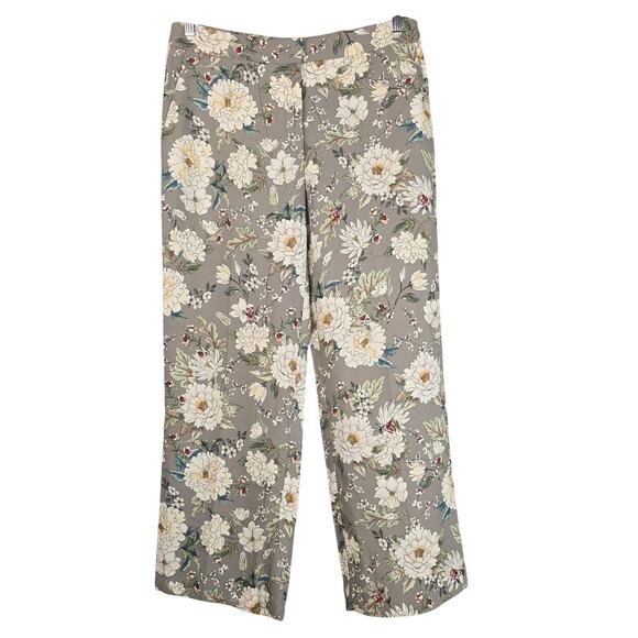 Zara Basic Pants Womens Large Gray Floral Print Wide Leg Coquette Feminine Work - Picture 1 of 9